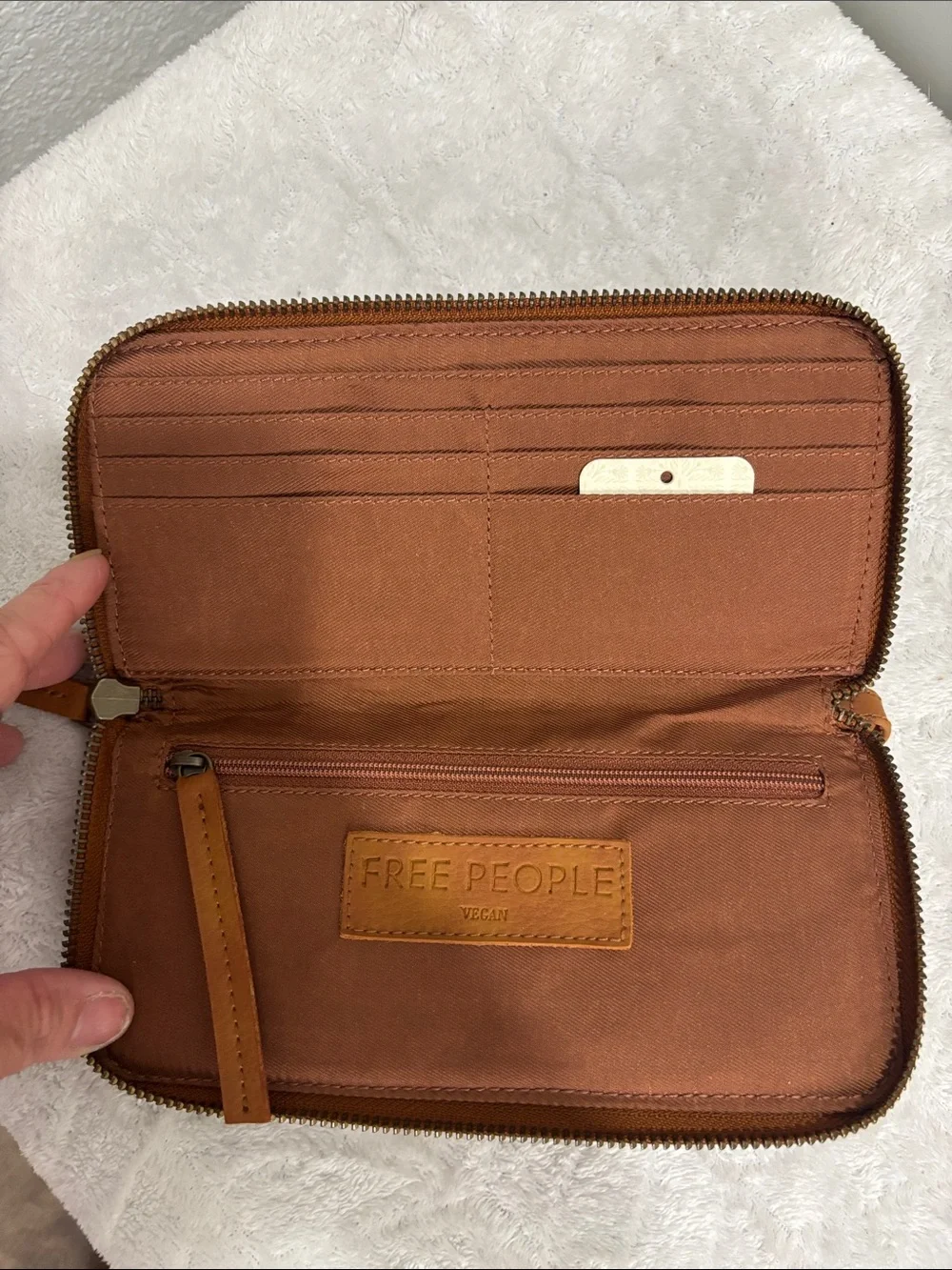 Free People Cognac Leather Wristlet Wallet with Stud Detail